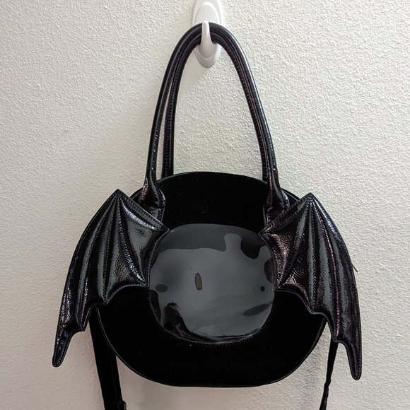 Iron Fist Bags Vinyl And Velvet Bat Wing Goth Purse With Window